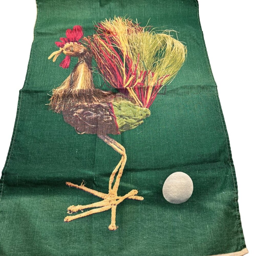 Decorative Tea Towel w/ Rooster Made of Vegetables and a Lone Egg Hilarious!